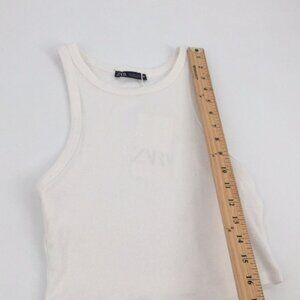 Ribbed Cropped High Neck Tank Top Large Womens Solid White Layering L